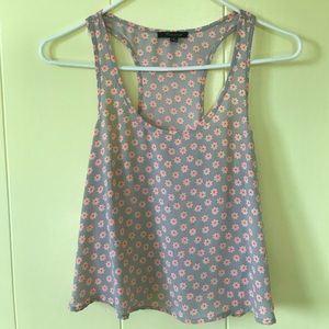 TIMING Grey Muscle Tee w/ Neon Pink Flowers
